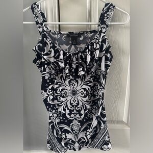 White House Black Market Black White Ruffle Top Small
